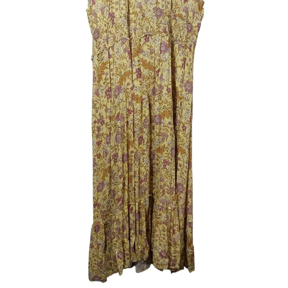 Old Navy Waist-Defined Short-Sleeve Printed Maxi Dress Yellow/Pink Floral XXL - Picture 8 of 10